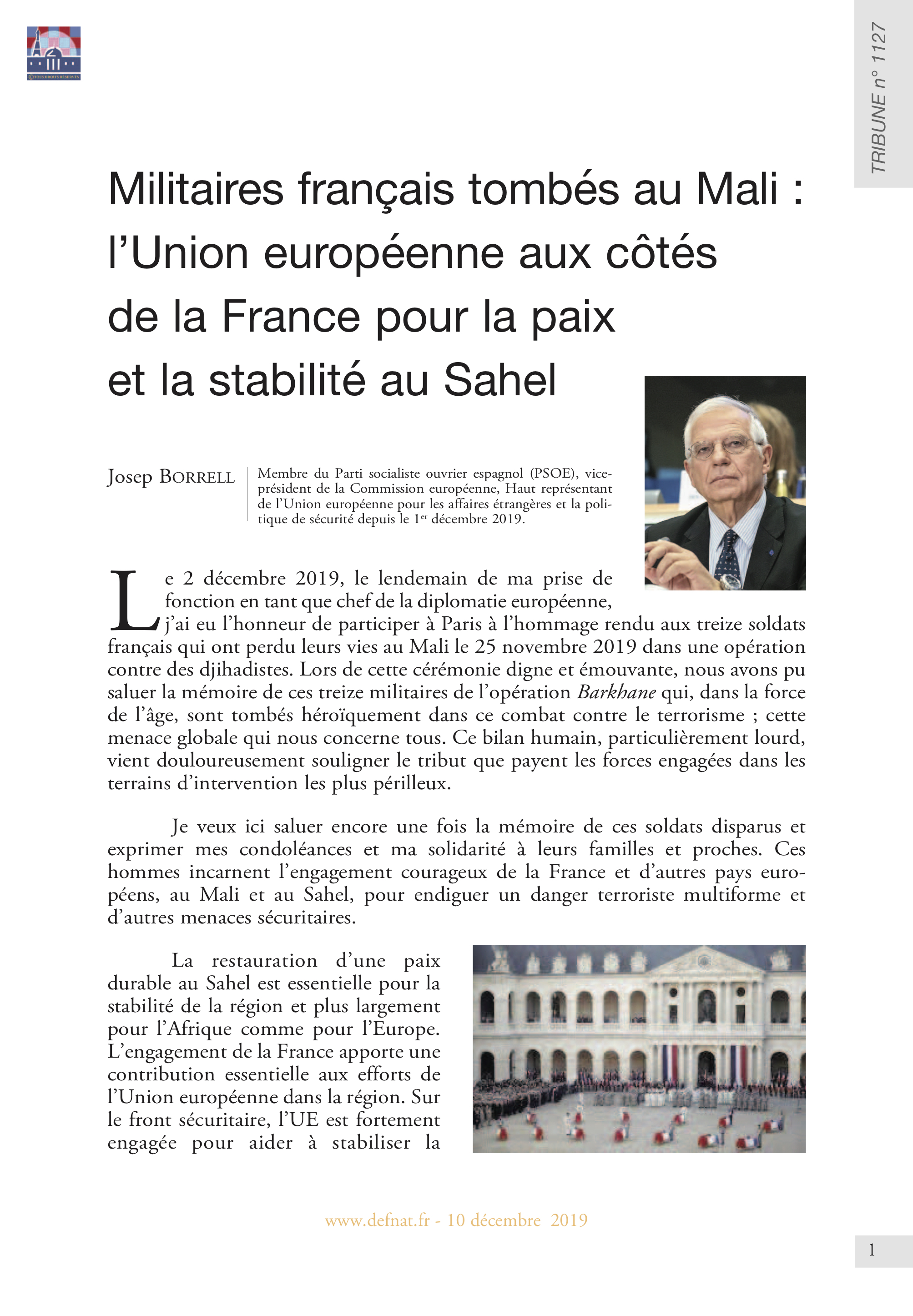 Militaires français tombés au Mali : l’Union européenne aux côtés de la France pour la paix et la stabilité au Sahel (T 1127)
